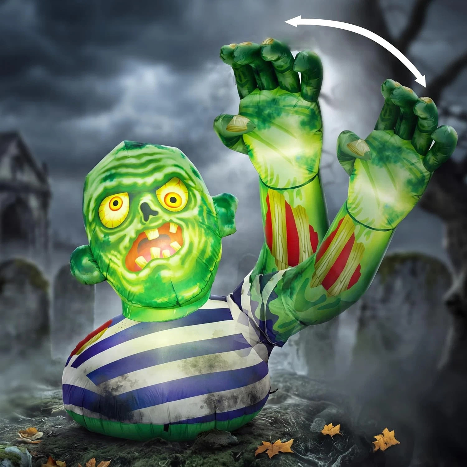 5.5FT Halloween Inflatable Zombie Decoration with Waving Raised Hand & Built-In 5.5FT Halloween Inflatable Zombie Decoration with Waving Raised Hand & Built-In