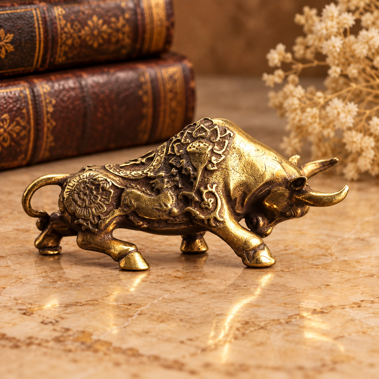Solid Vintage Brass Wall Street Bull Statue Ornament Animal Collectible GIFT 📈