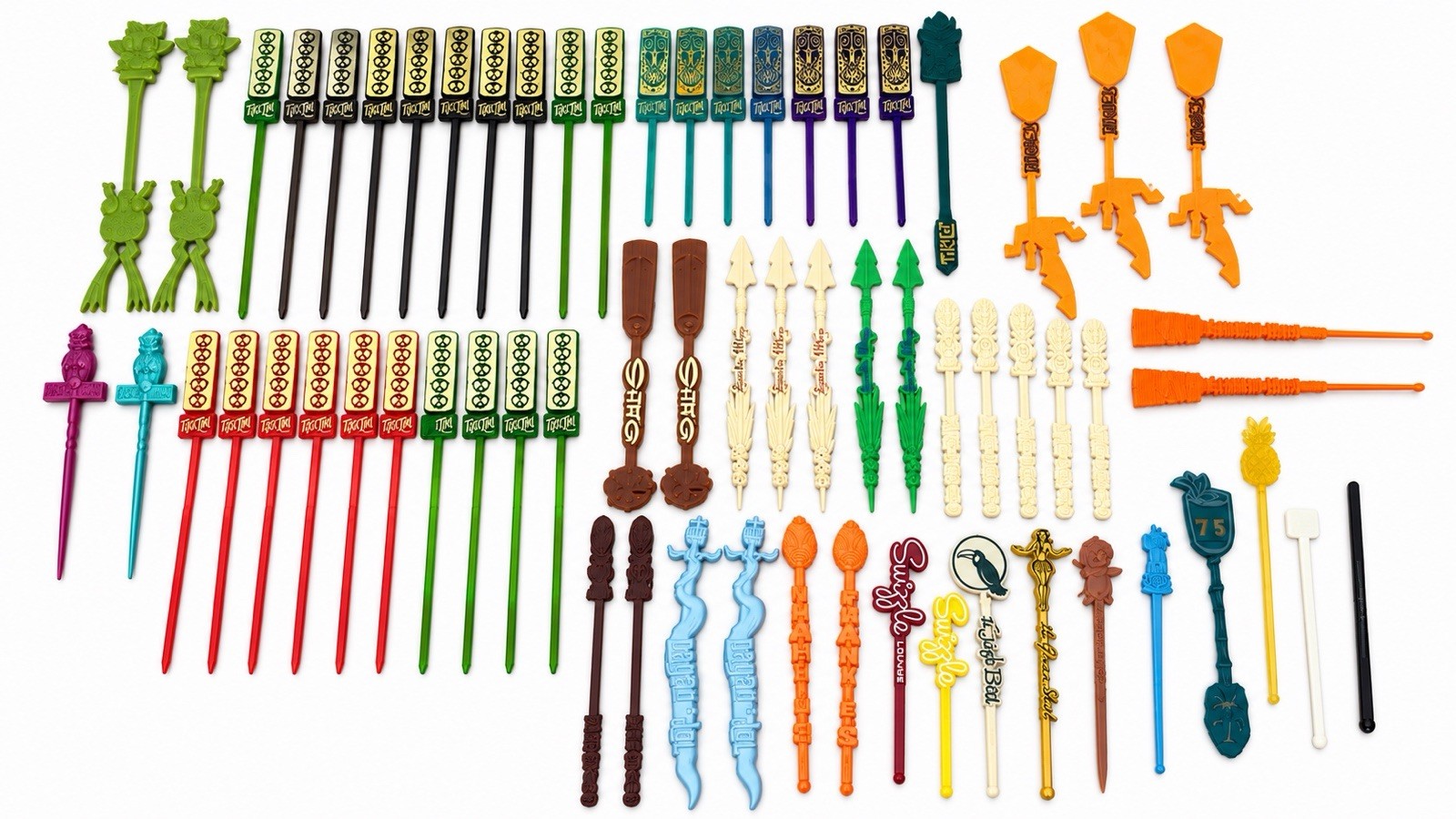 Cocktail Swizzle Sticks Lot – Tiki, Shag & Assorted Retro Bar Stirrer Collection