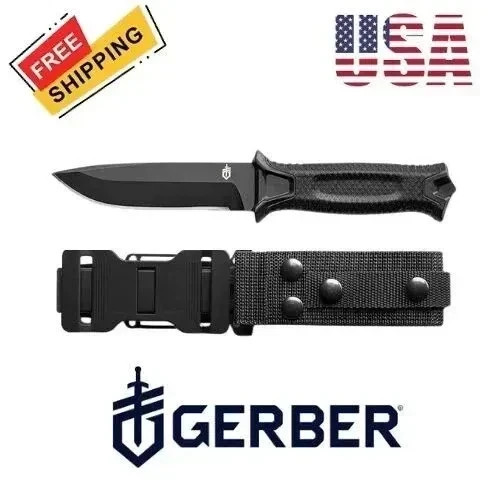 Gerber StrongArm Full Tang Fixed Blade Knife black Plain Edge Survival Sheath