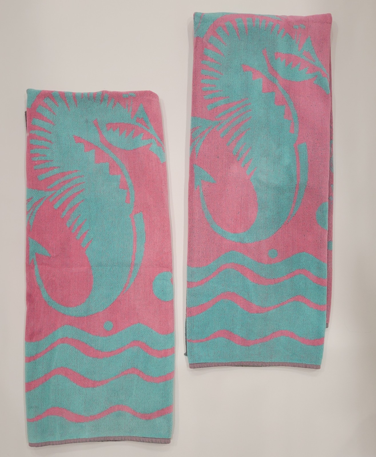 Vtg 80s 90s Santens Csicsko Beach Towel Set 2 Matching Seahorse Postmodern AS IS