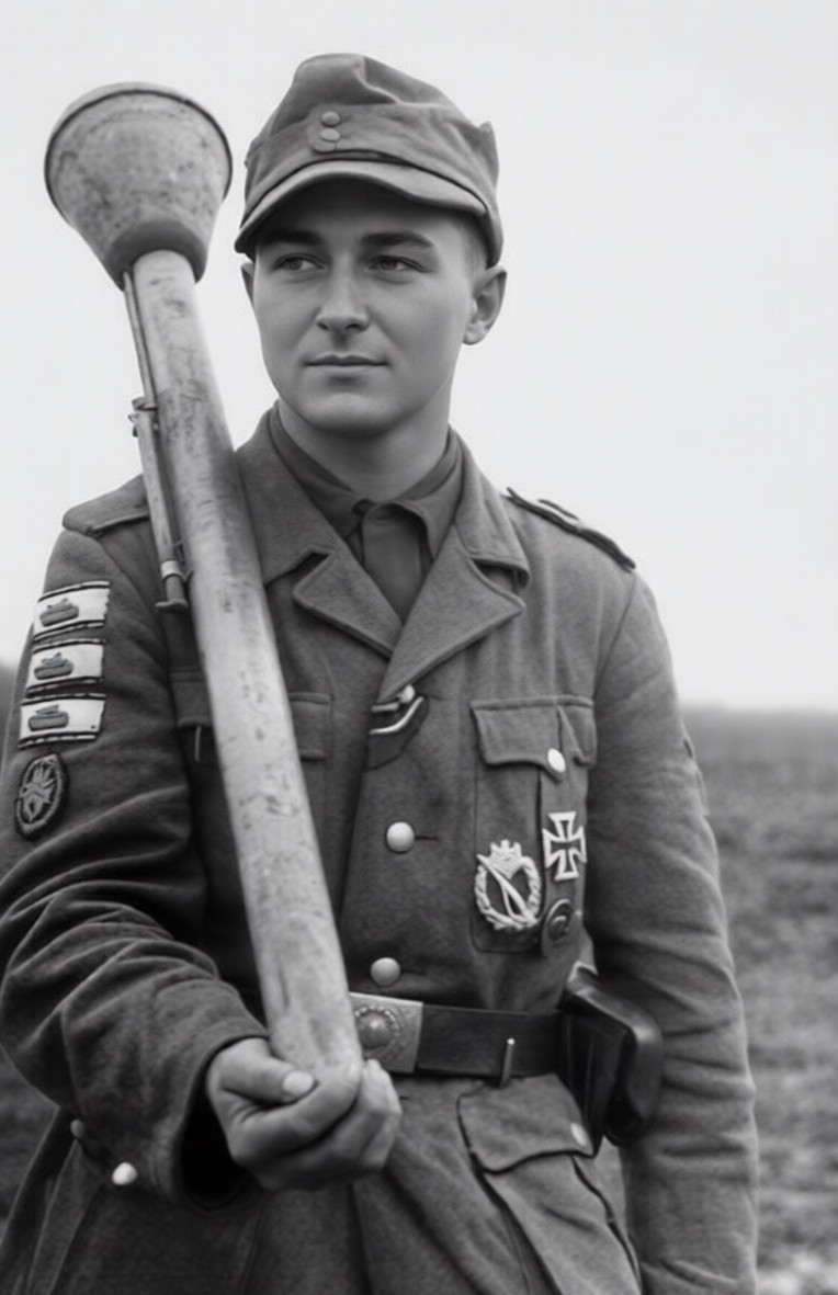 WW II German  Photo ==   Young Soldier With Panzerfaust