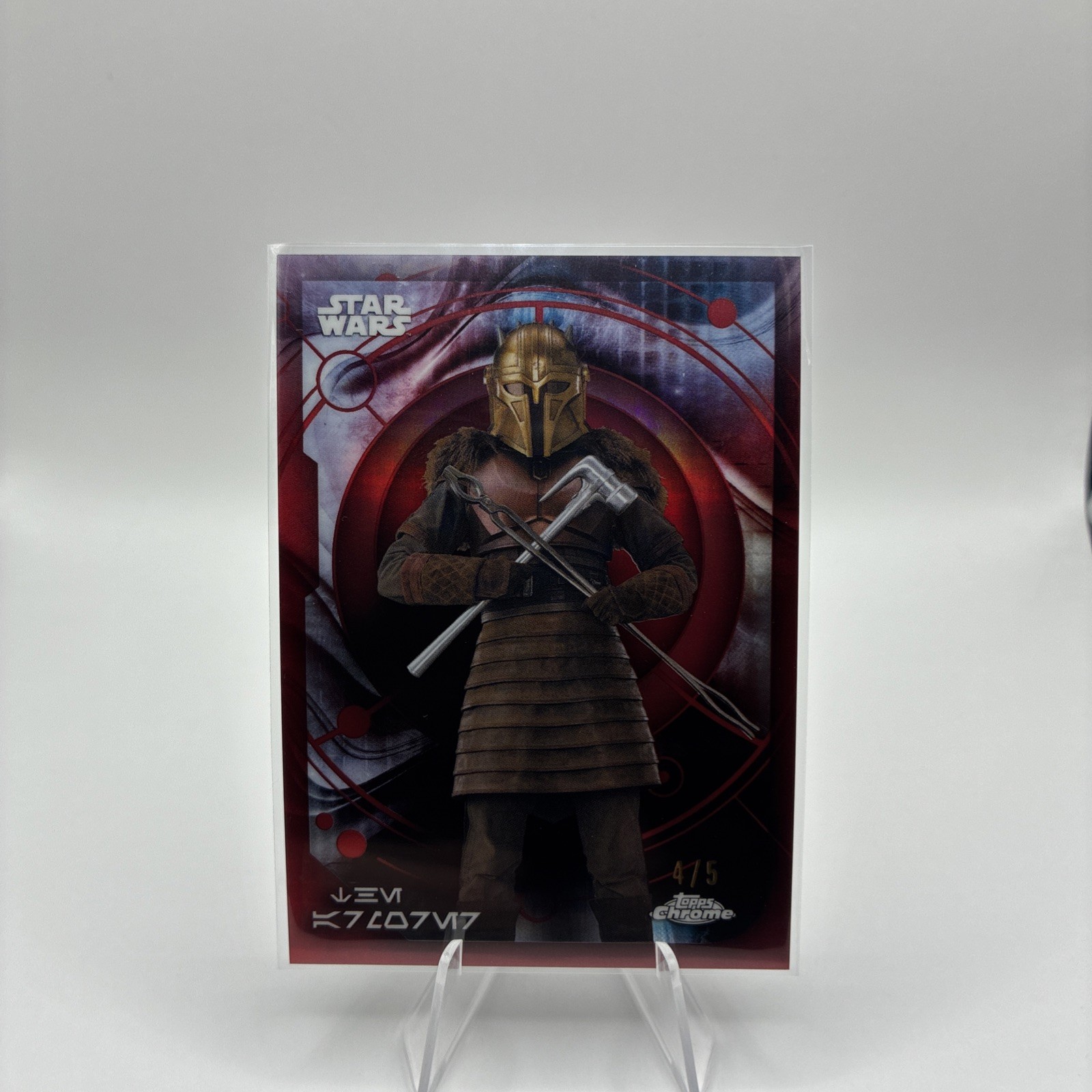 2026 Topps Chrome Star Wars The Armorer Aurebesh Red Refractor /5