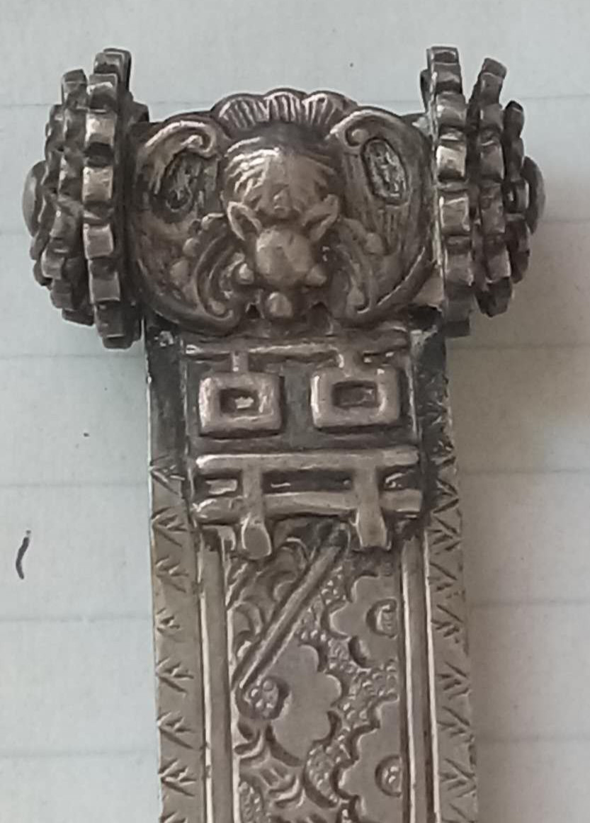 Antique Chinese Qing Manchurian SILVER Wedding Hair Pin Bat Double Happiness