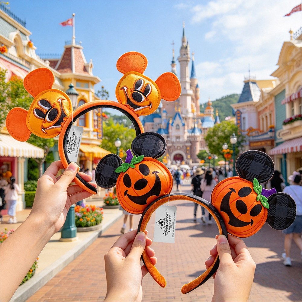 2PCS Disney- Parks Mickey Jack-o'-Lantern Halloween Pumpkin Ears Minnie Headband