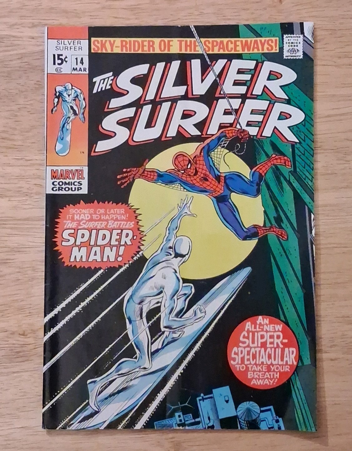 SILVER SURFER #14 (1970) FN- CLASSIC SPIDER-MAN COVER MARVEL EARLY BRONZE AGE