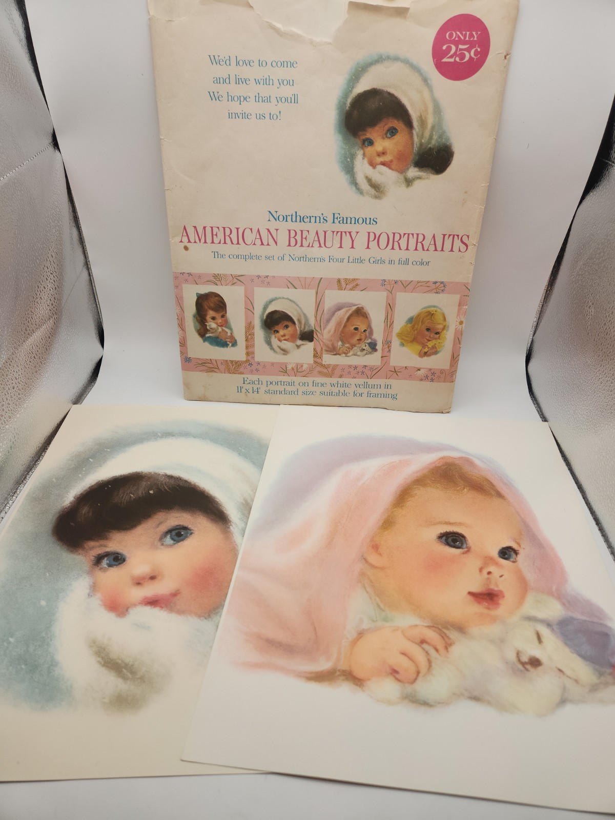 Vtg 1960s Northern Tissue American Beauty Prints Envelope + 2 of 4 Portraits 