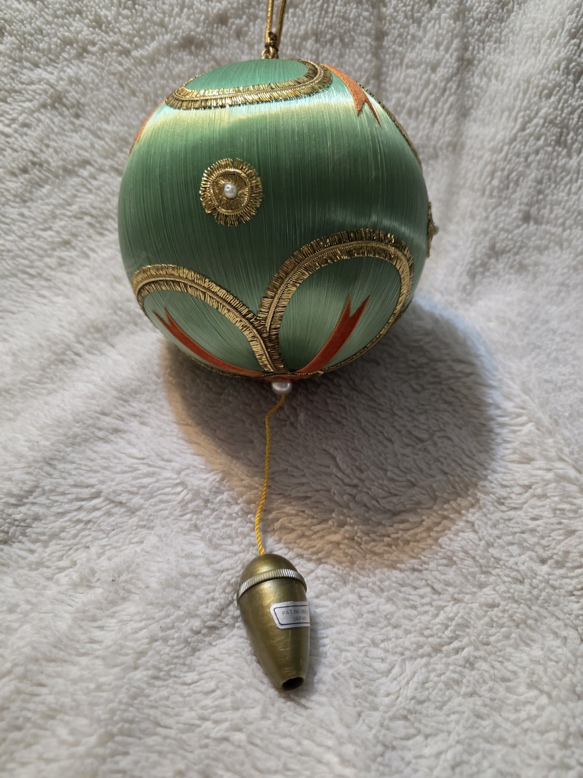 Vintage Green Satin Ball Ornament Musical Pull String Holy Night Christmas Japan