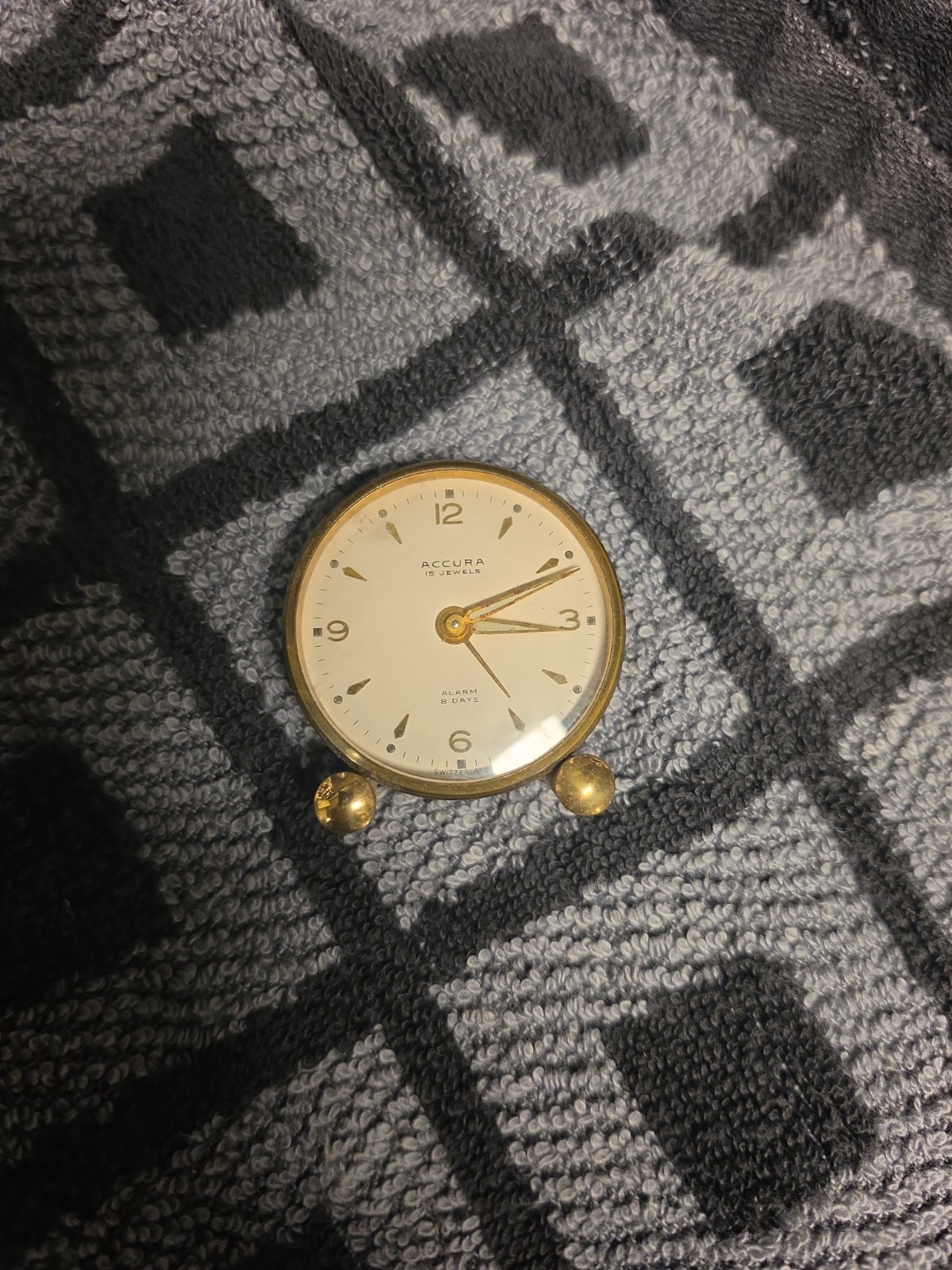 VINTAGE SWISS GUBELIN 8 DAYS 15 JEWELS DESK/TRAVEL ALARM CLOCK