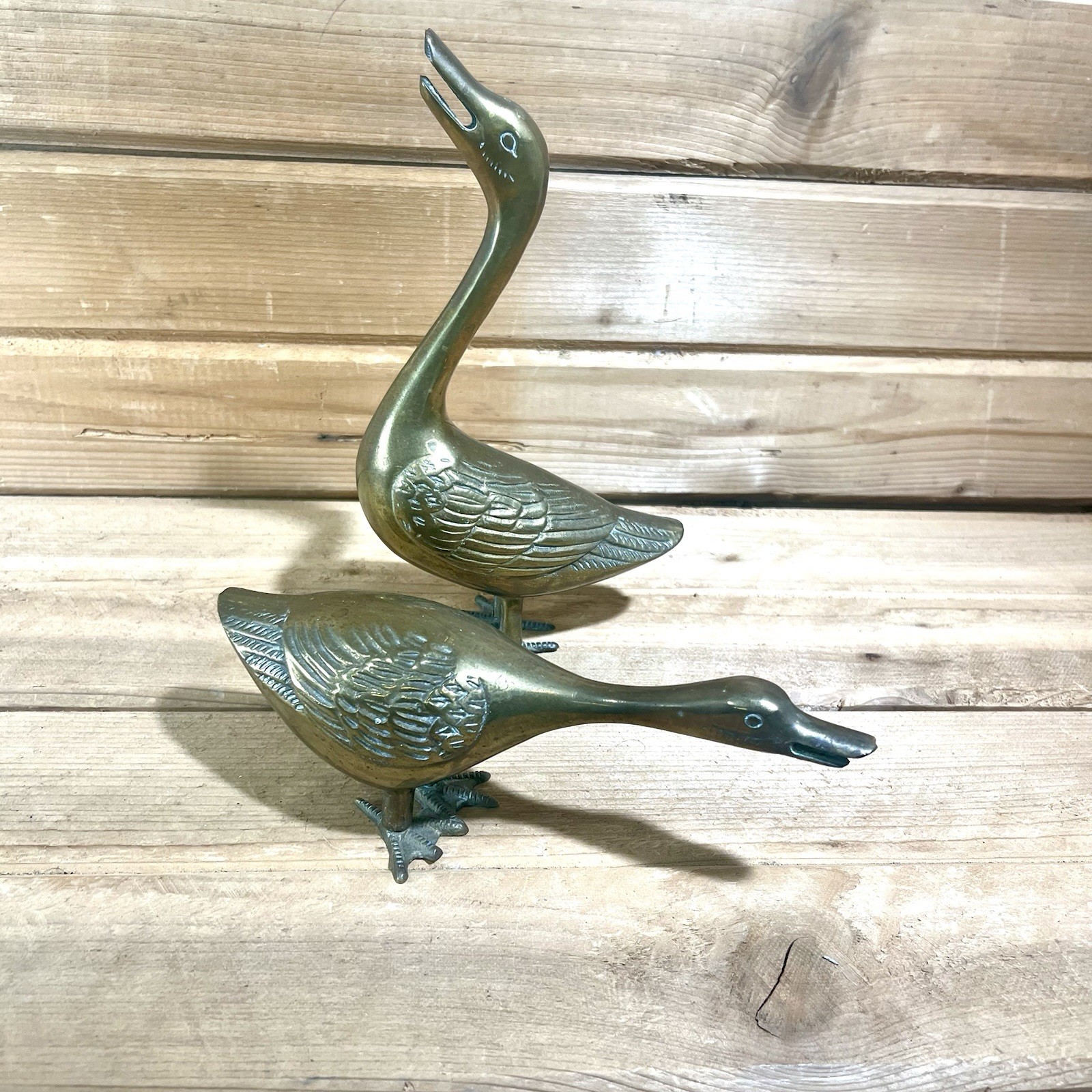 Vintage Solid Brass Geese / Goose Mid-Century Modern Decor Lot Of 2