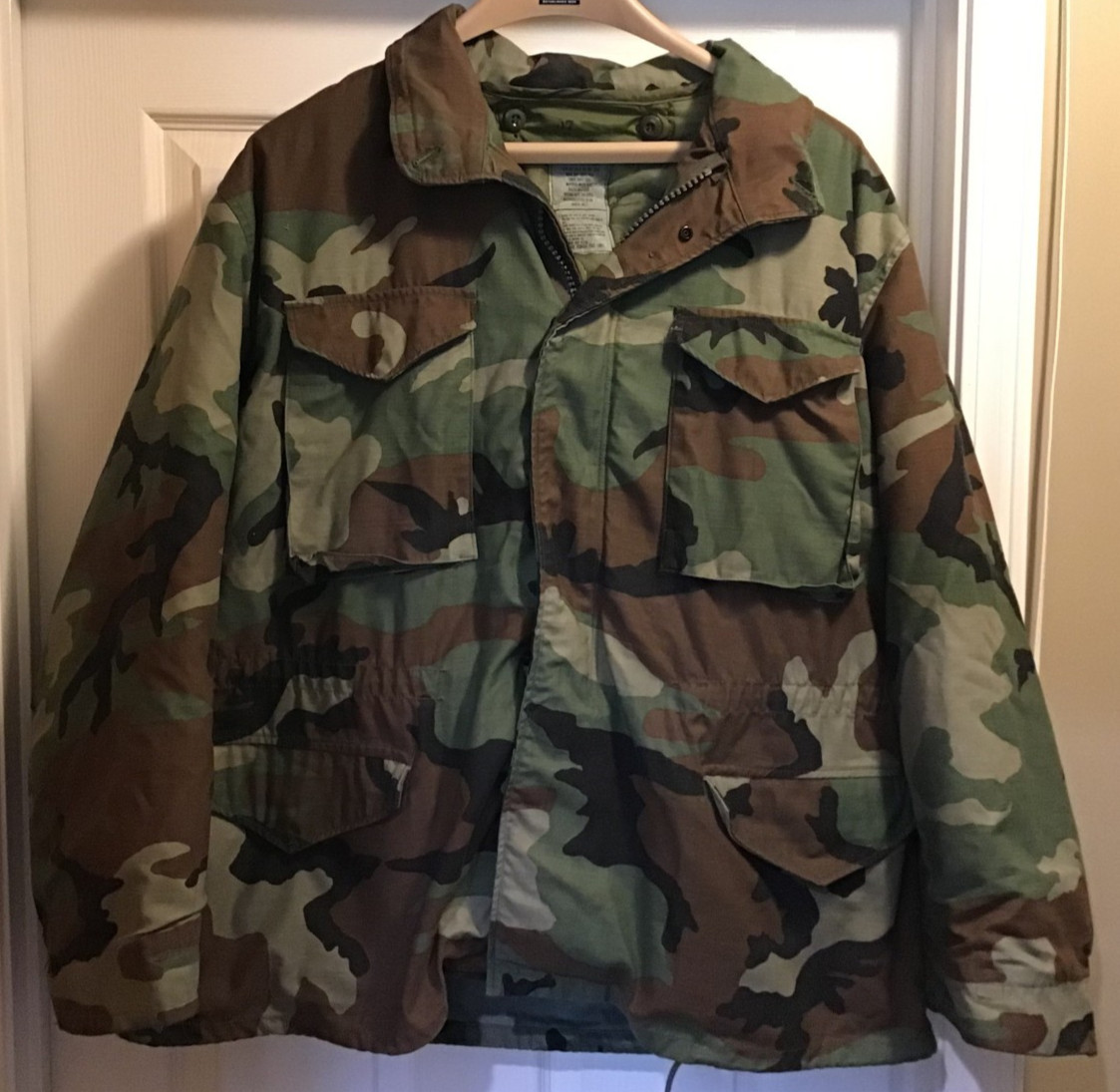 VTG 1987 M-65 Cold Weather Woodland Camo Field Jacket Coat XL Regular With Liner
