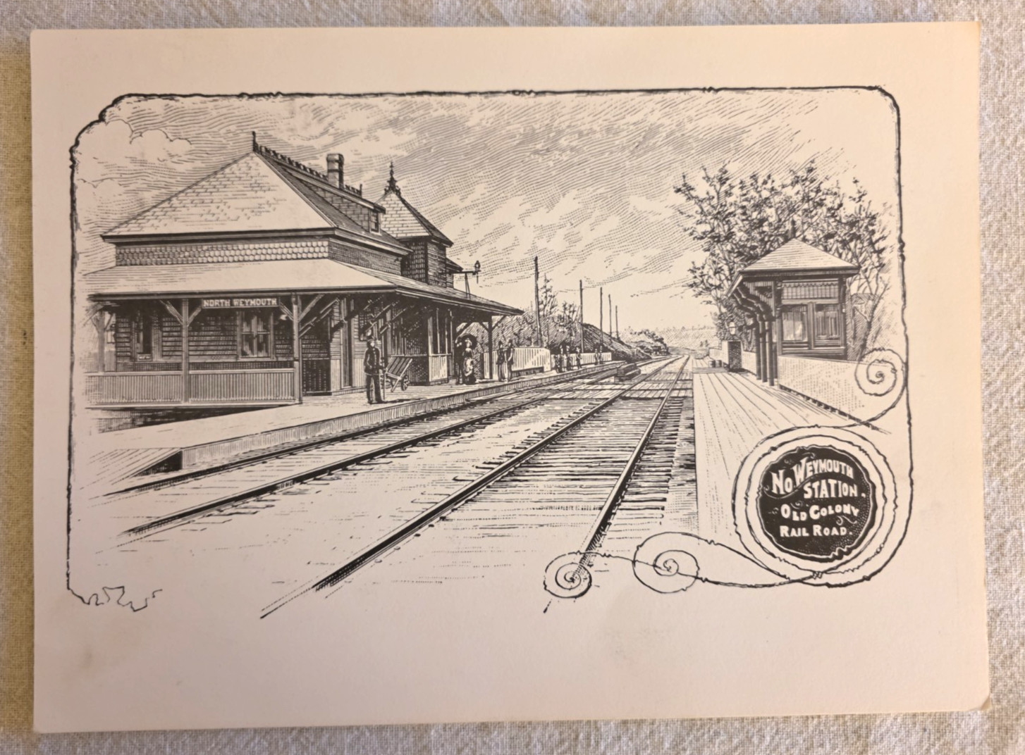 Vintage Art Print Old Colony Railroad North Weymouth, MA Station 8.5