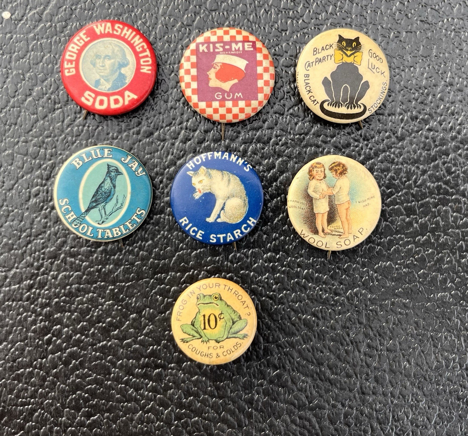 Nice Lot Antique Advertising Pinbacks Black Cat Gum Soda Medicine 