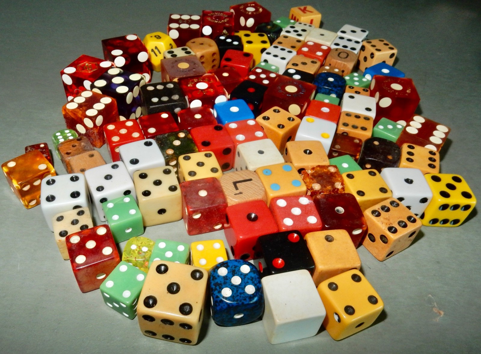 Lot of 100 Mixed Vintage Dice-Casino-Games-etc.  See Photos.