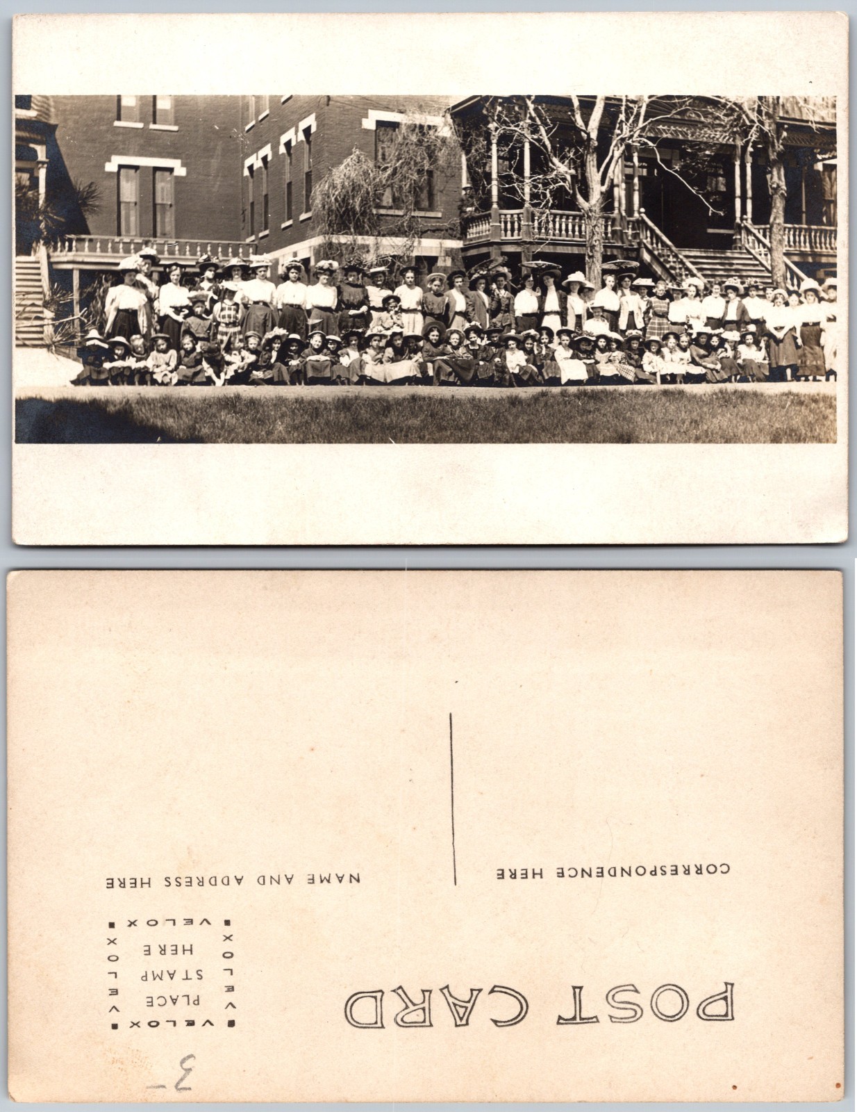 RPPC Large Group Children In Front Of Building Photo Postcard