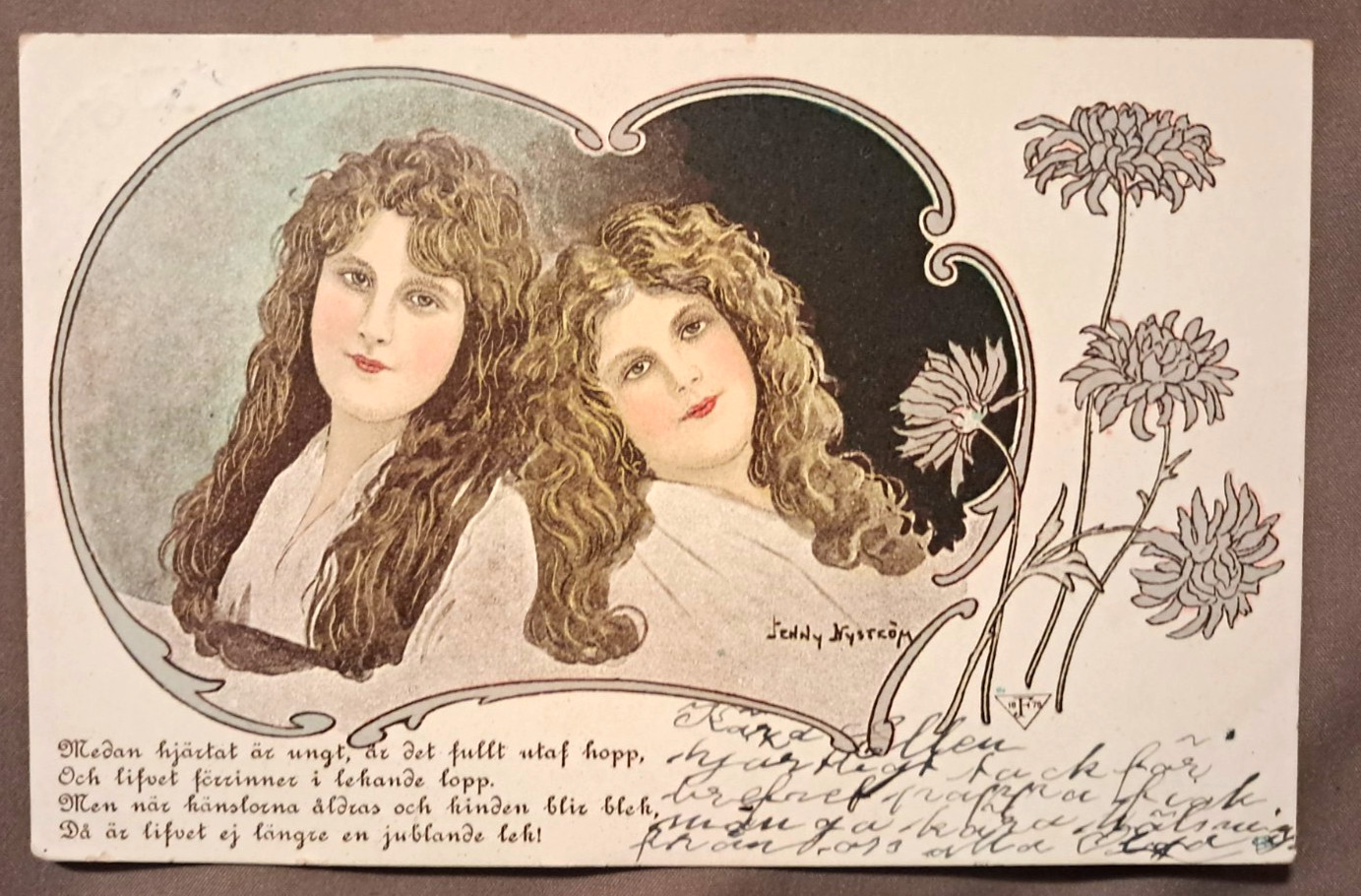 Jenny Nystrom Signed Artist Postcard ART NOUVEAU, Pretty Ladies, SWEDISH POSTED