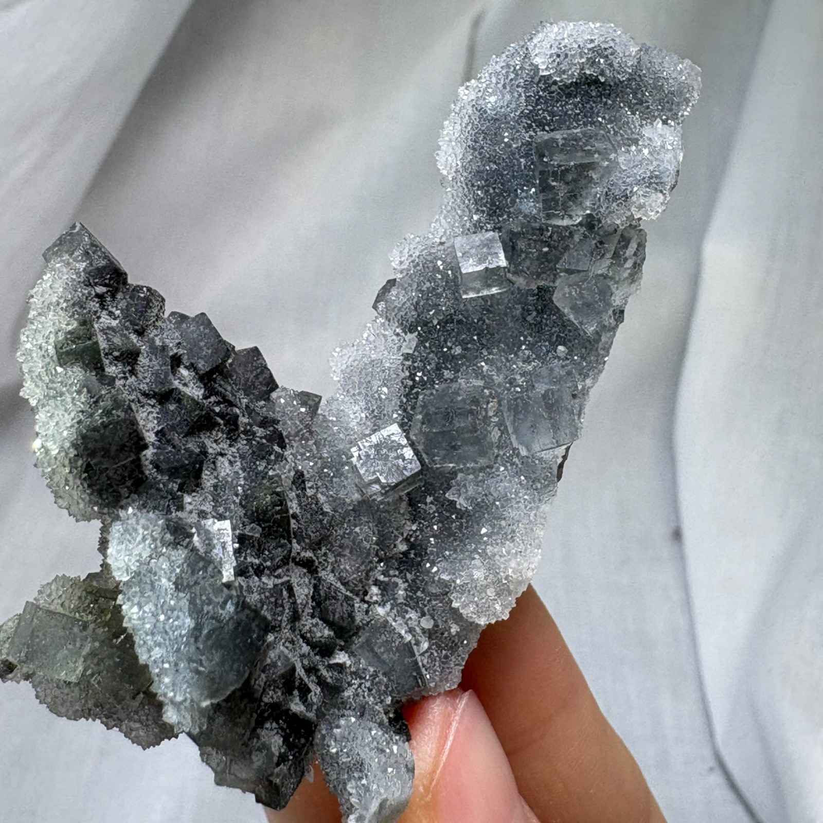 Natural Cubic Fluorite on Quartz Cluster Specimen Raw Mineral Healing Focus