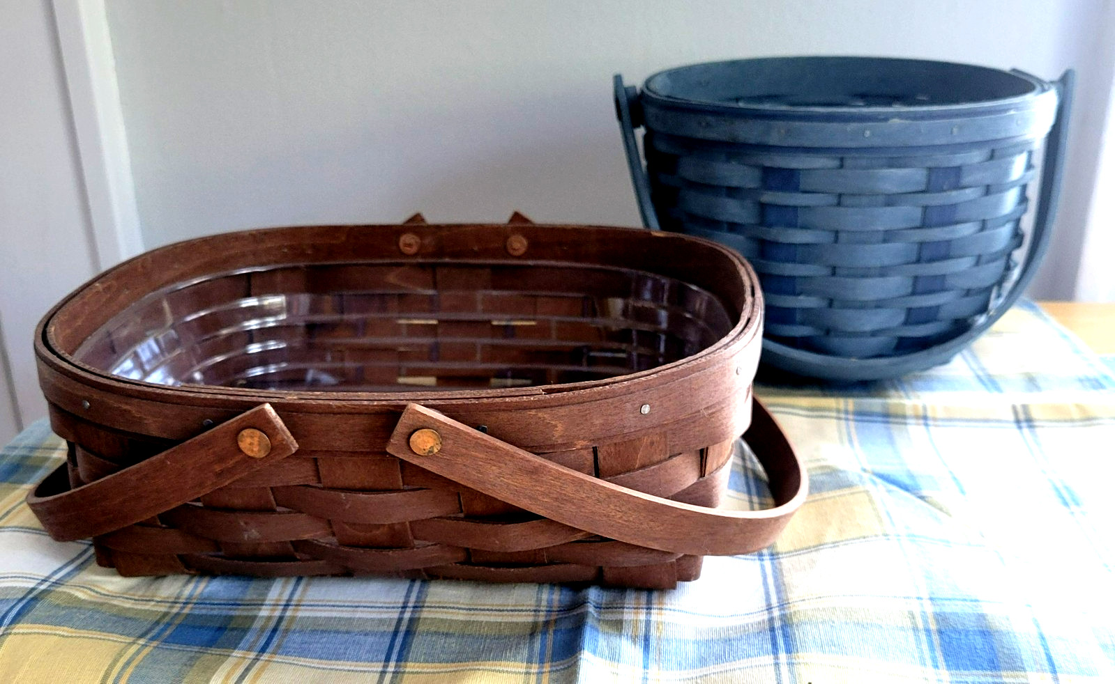 Longaberger 2004 Blue Work Basket & 2009 Oval Muffin Basket, Protector