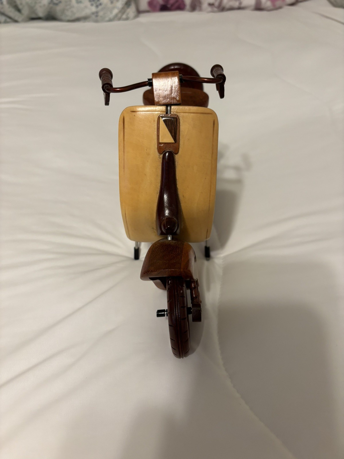 Wood Motorbike Vespa Vintage Scooter Italian Style Moveable Wheels Handmade