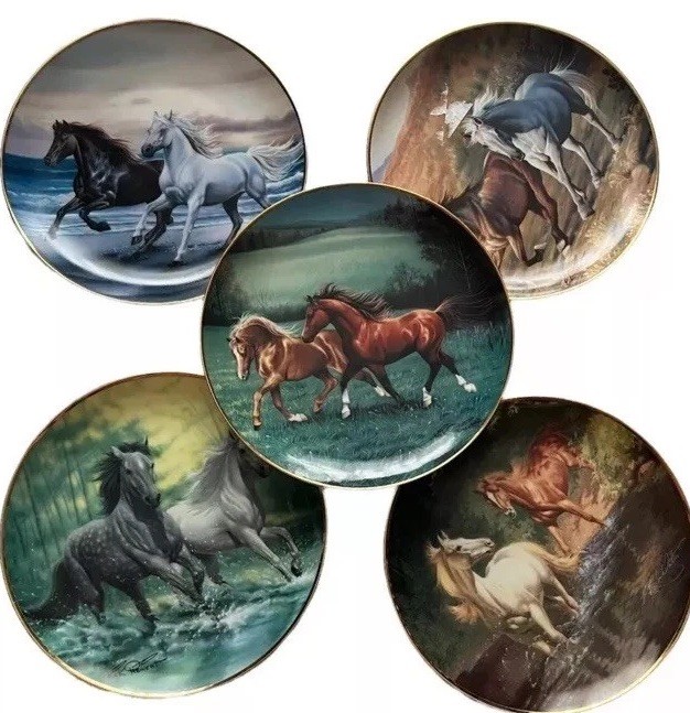 5 Rare Fine Porcelain Kirk Reinert The British Horse Society Franklin Mint Plate