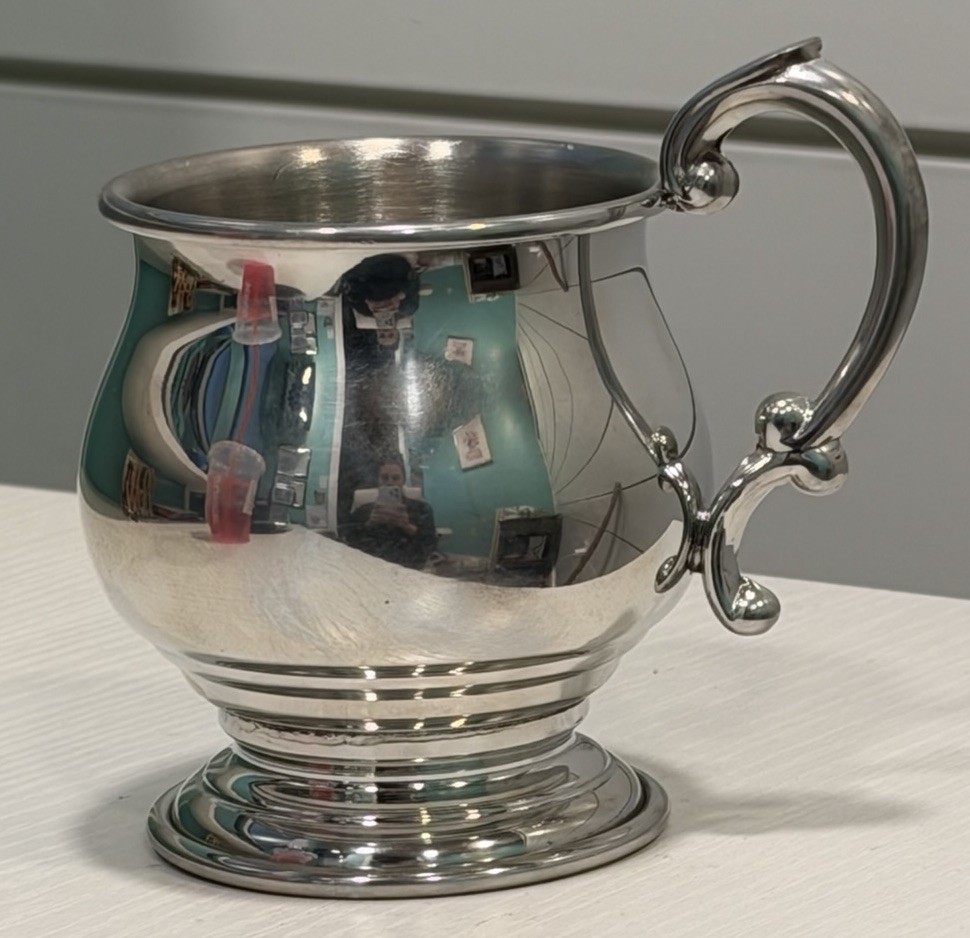 Vintage Empire Pewter #895 Pedestal Baby Cup 3.25” Ornate Handle USA