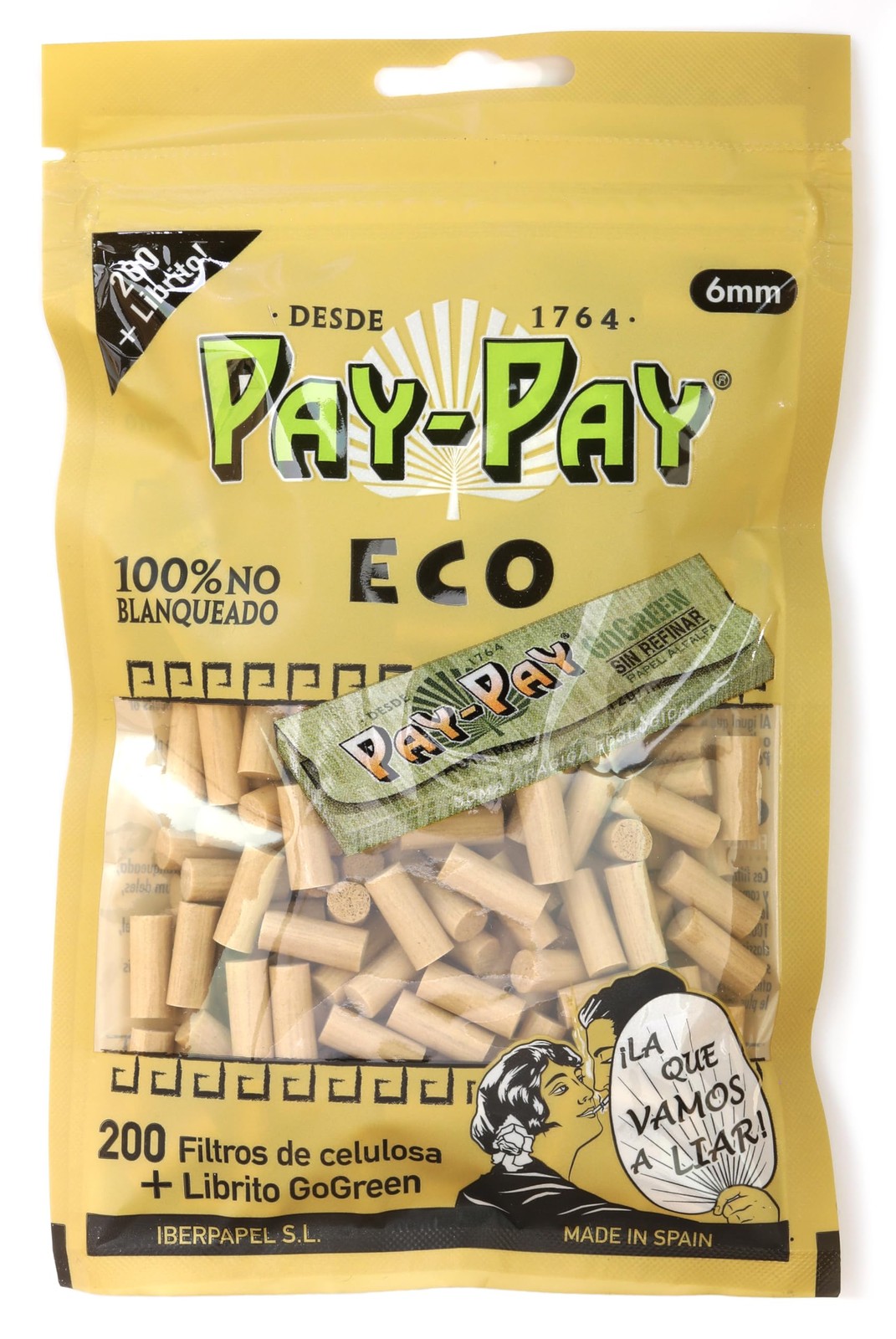 ECO Slim 6mm Filter Tips - 200 Biodegradable Organic - Natural Unbleached Cel...
