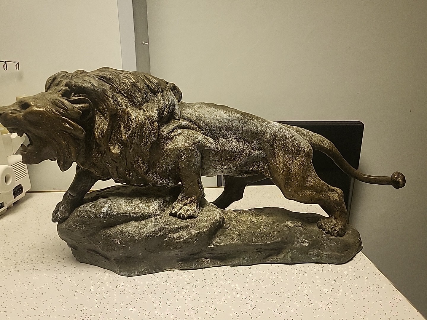 Roaring Lion Sculpture Antique Metal Statue Signed D&JR  1909  T. Cartier