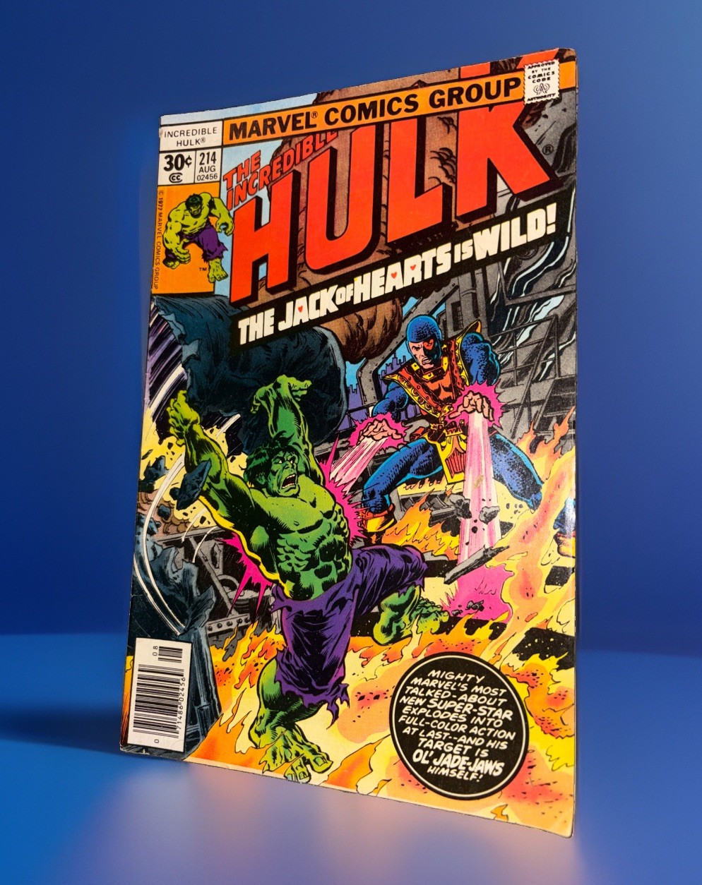 INCREDIBLE HULK #214 1977 GORGEOUS VF/ NM JACK O HEARTS BATTLE  WHITE PGS,