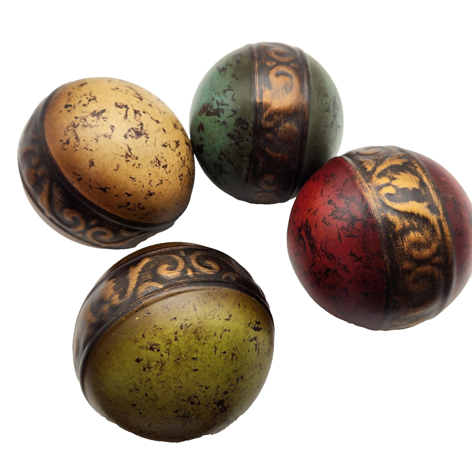 Decorative Balls Spheres Home Decot Lot Of 4 Heavy Resin Teal Red Gold Cream 4\