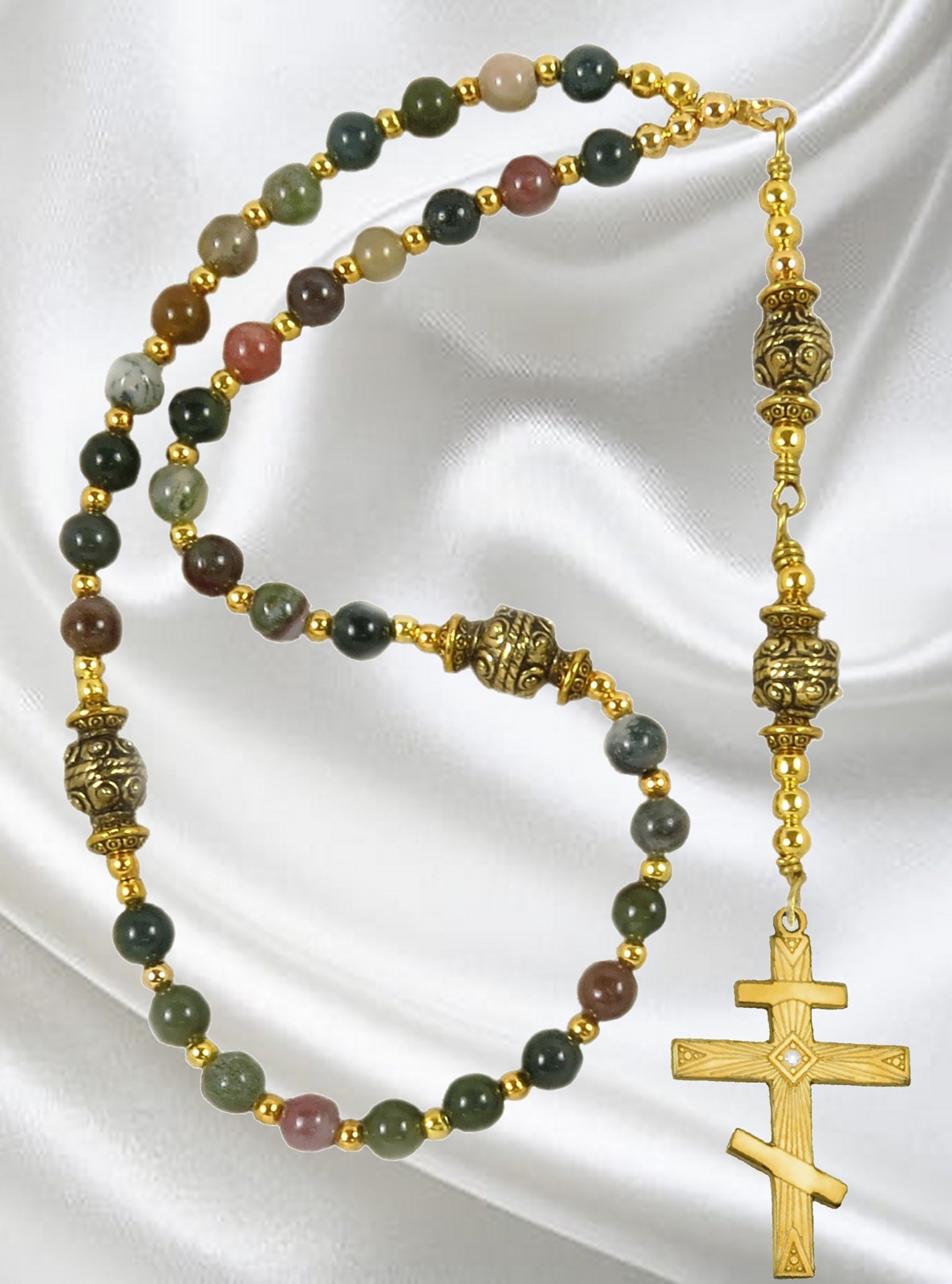 Handmade Orthodox Rosary: Natural Fancy Jasper Beads, Stainless Steel Cross
