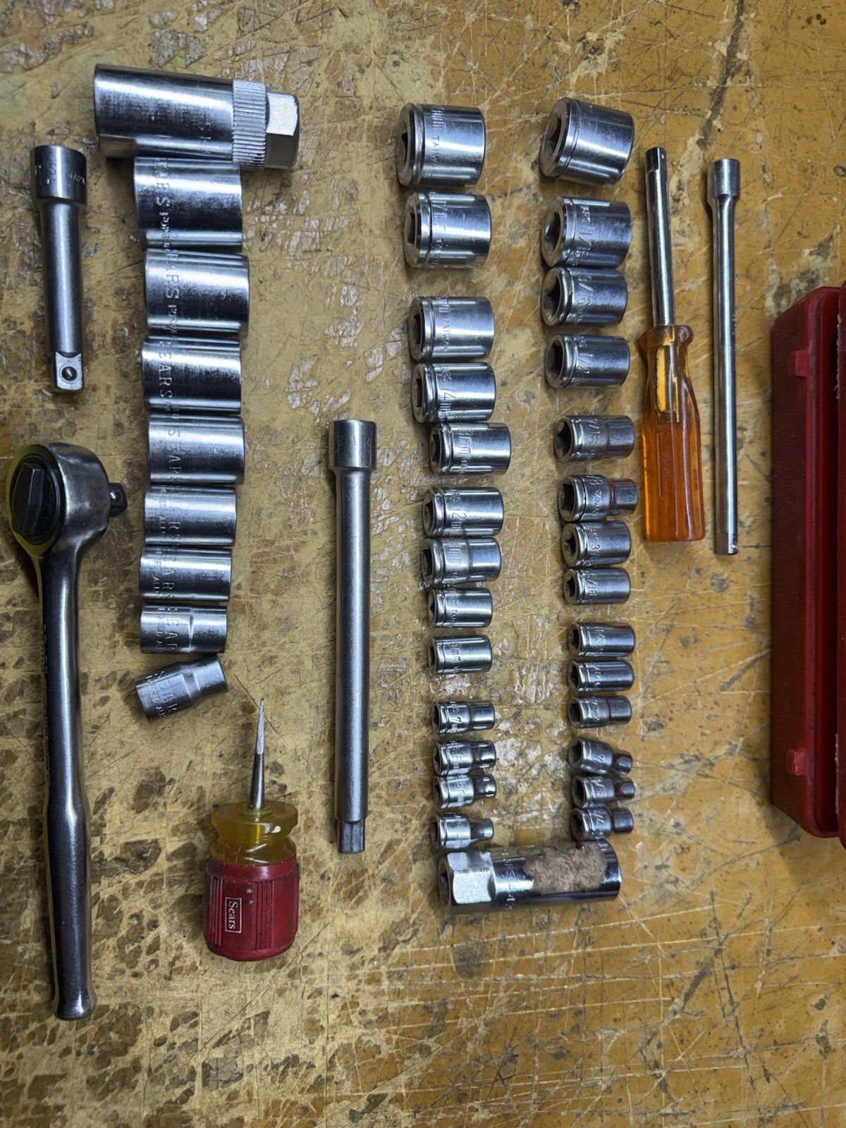 Vintage Sears Forged Alloy Japan Socket Set Ratchet Extensions SAE Metric Tools