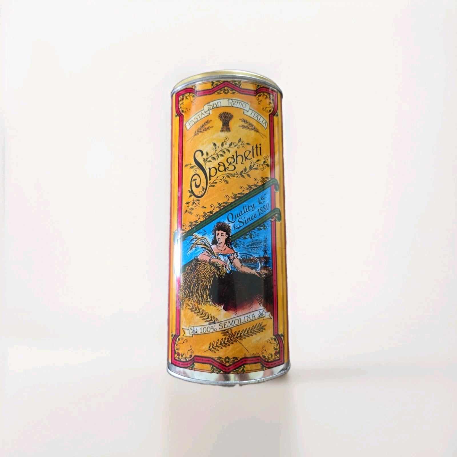 Vintage San Remo Spaghetti Tin Litho Metal Can 11.5” Italian Advertising