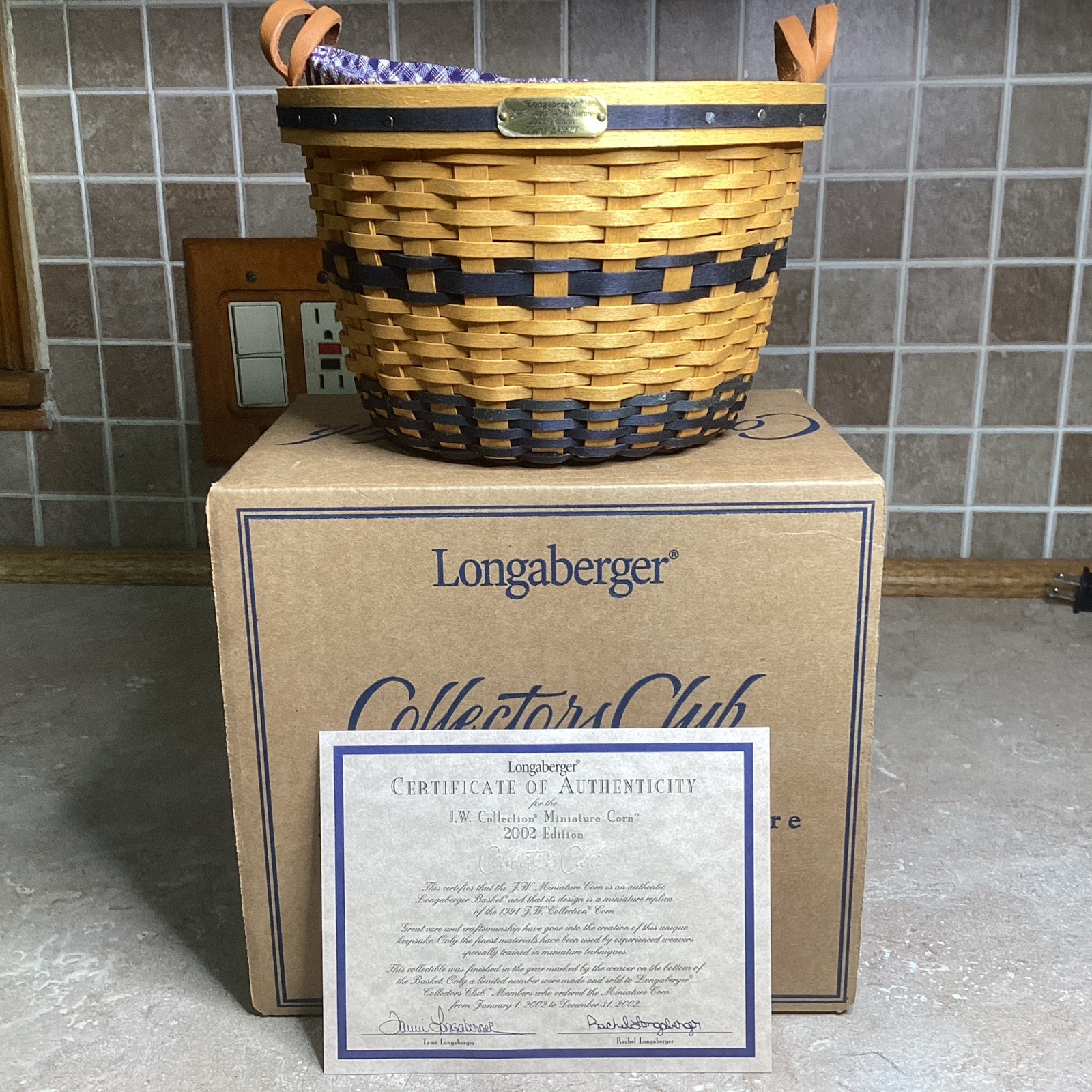 Longaberger Collectors Club JW Miniature CORN BASKET - Liner,Protector NEW
