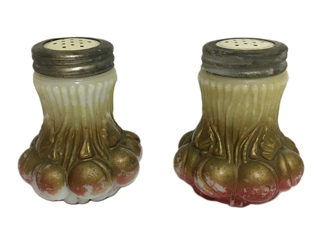 EAPG Goofus Milk Glass Salt And Pepper Shaker Set Antique RARE