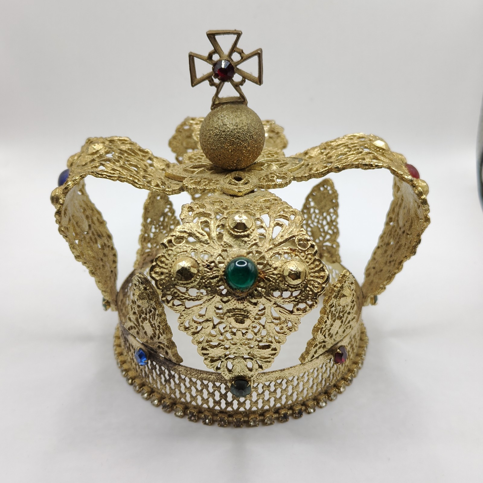 Vintage Infant of Prague Statue Replacement Crown Gold Filigree Jeweled 5 