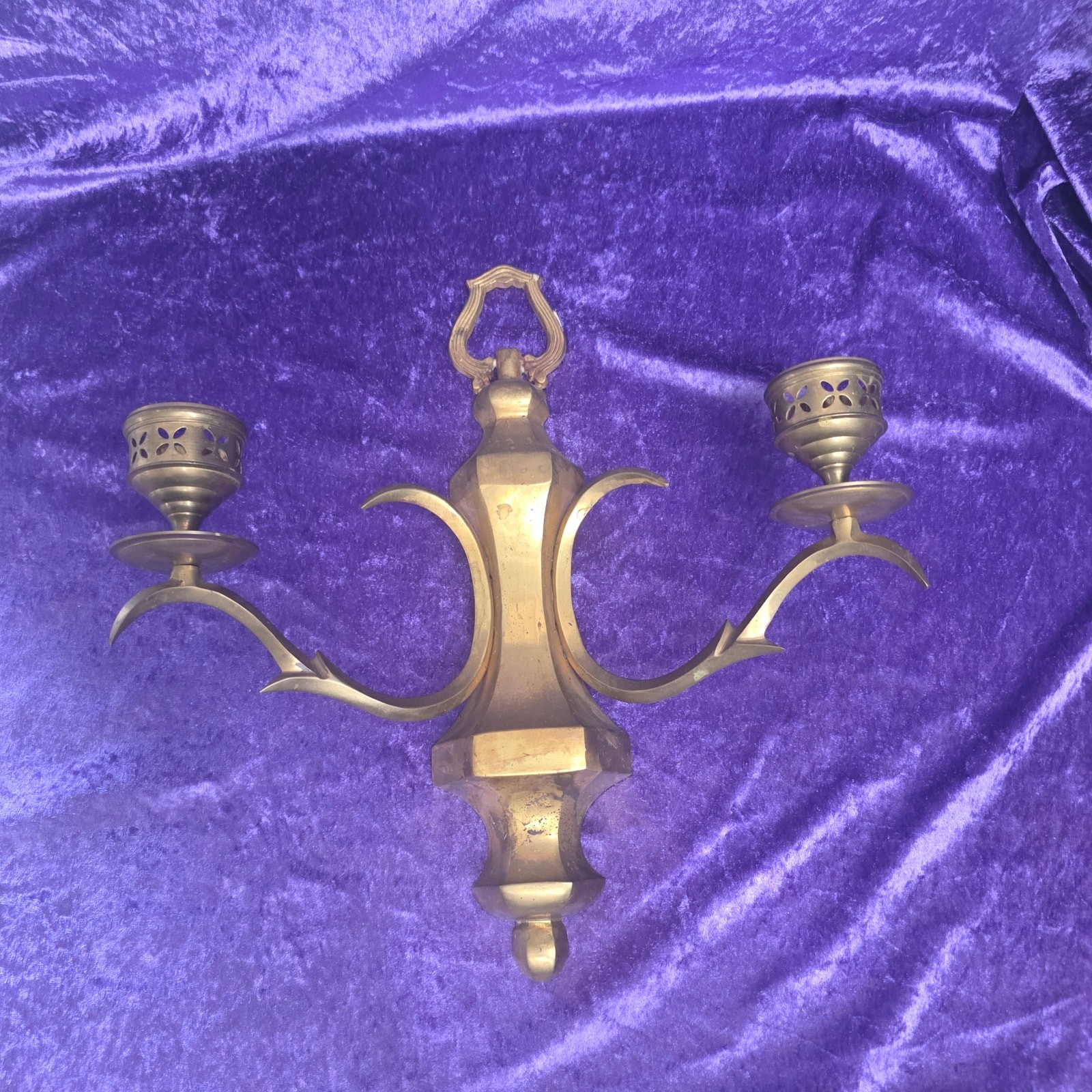 Vintage Pair Solid Brass Wall Candle Sconces Made in India  14
