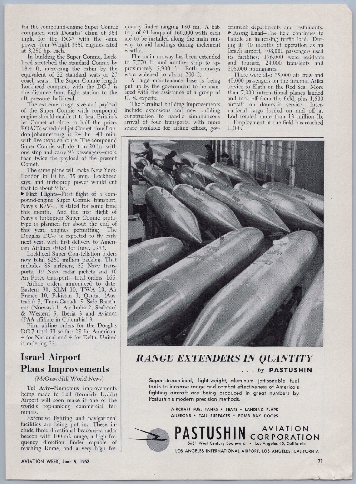 1952 Pastushin Aviation Vintage Ad Jettisonable Aircraft Fuel Tanks Streamlined