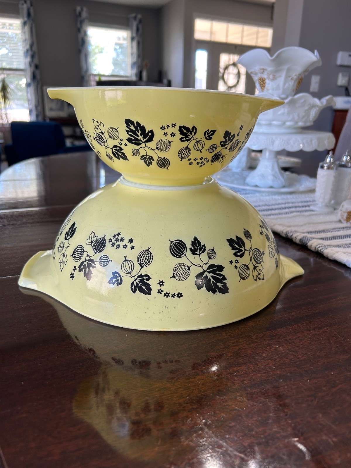 Vintage 1960’s Pyrex Yellow Gooseberry Cinderella Mixing Bowls #444 & #442