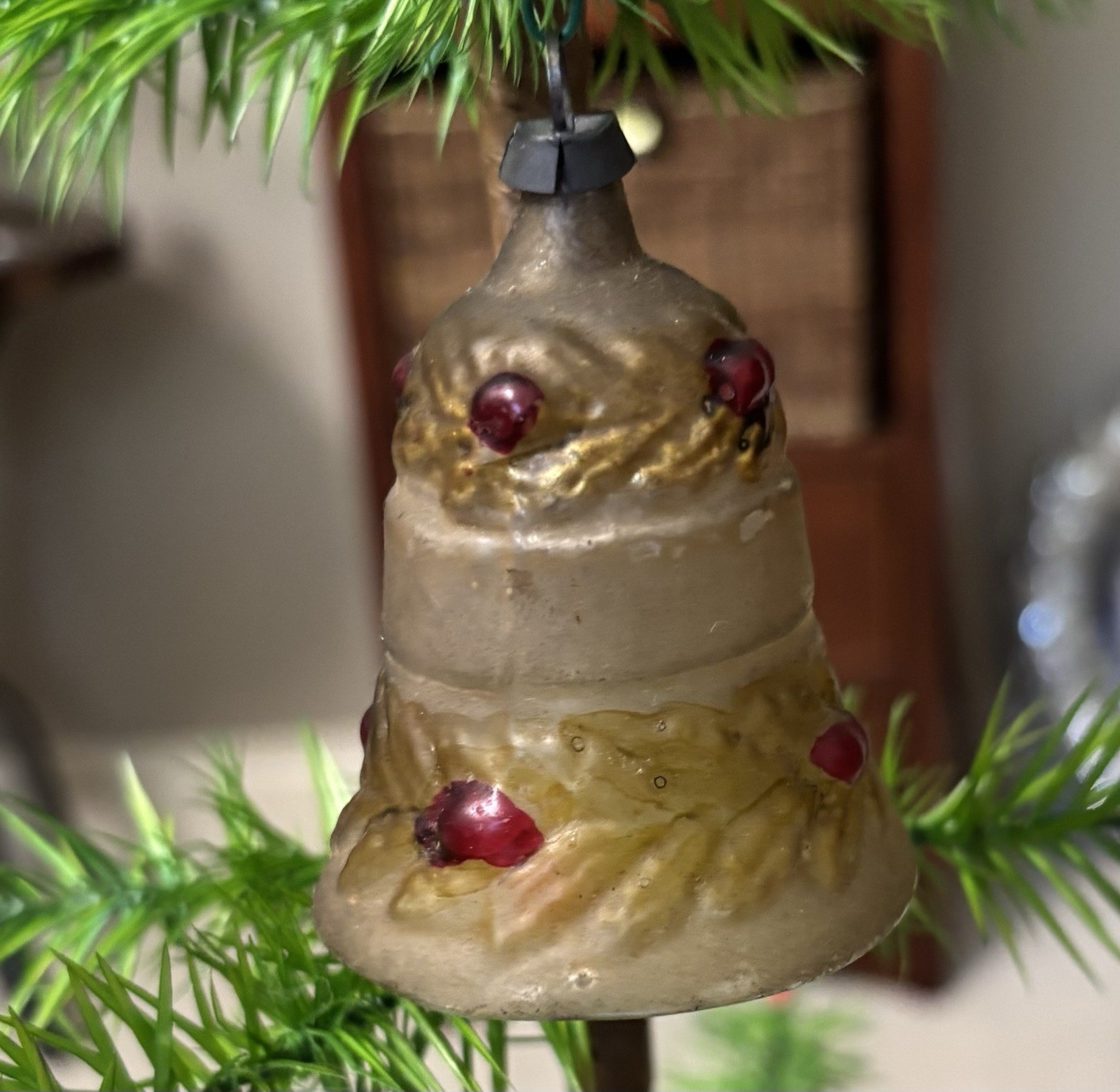 Antique 1920s German HOLLY  BELL Glass Ornament RARE 