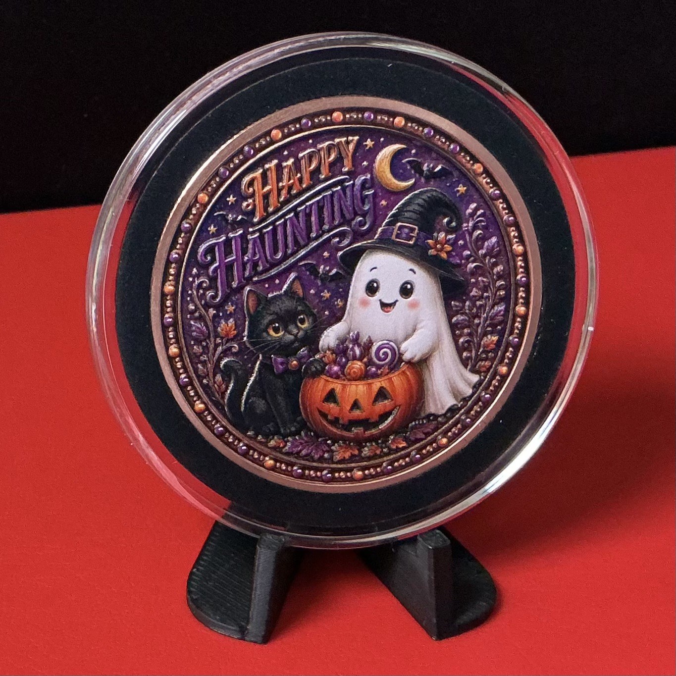 Halloween .999 Fine Copper Collectible Round 1 oz - Happy Haunting Ghost & Cat