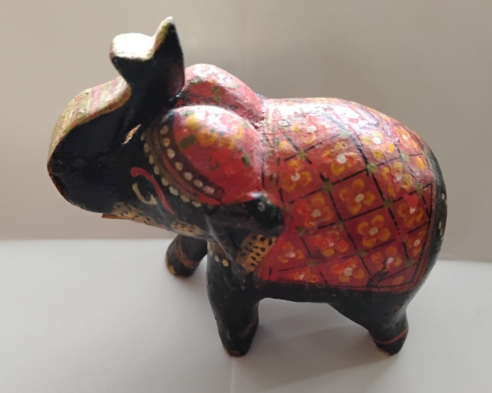 Vintage Wooden Painted Elephant Rising Trunk Elephant Decorative Figurine