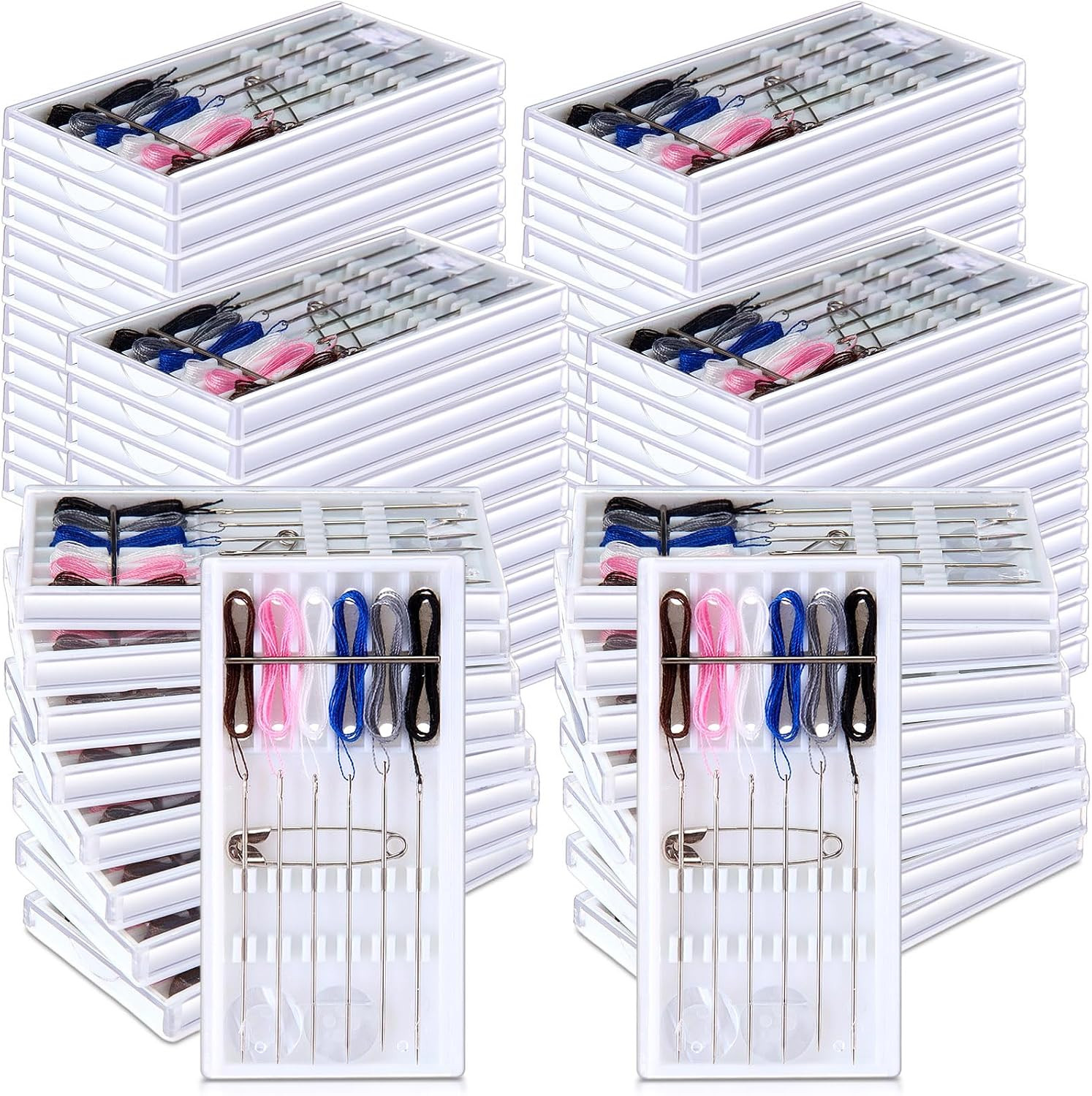 60 Boxes Pre Threaded Needles Sewing Kit, Random Color, 6 Threads