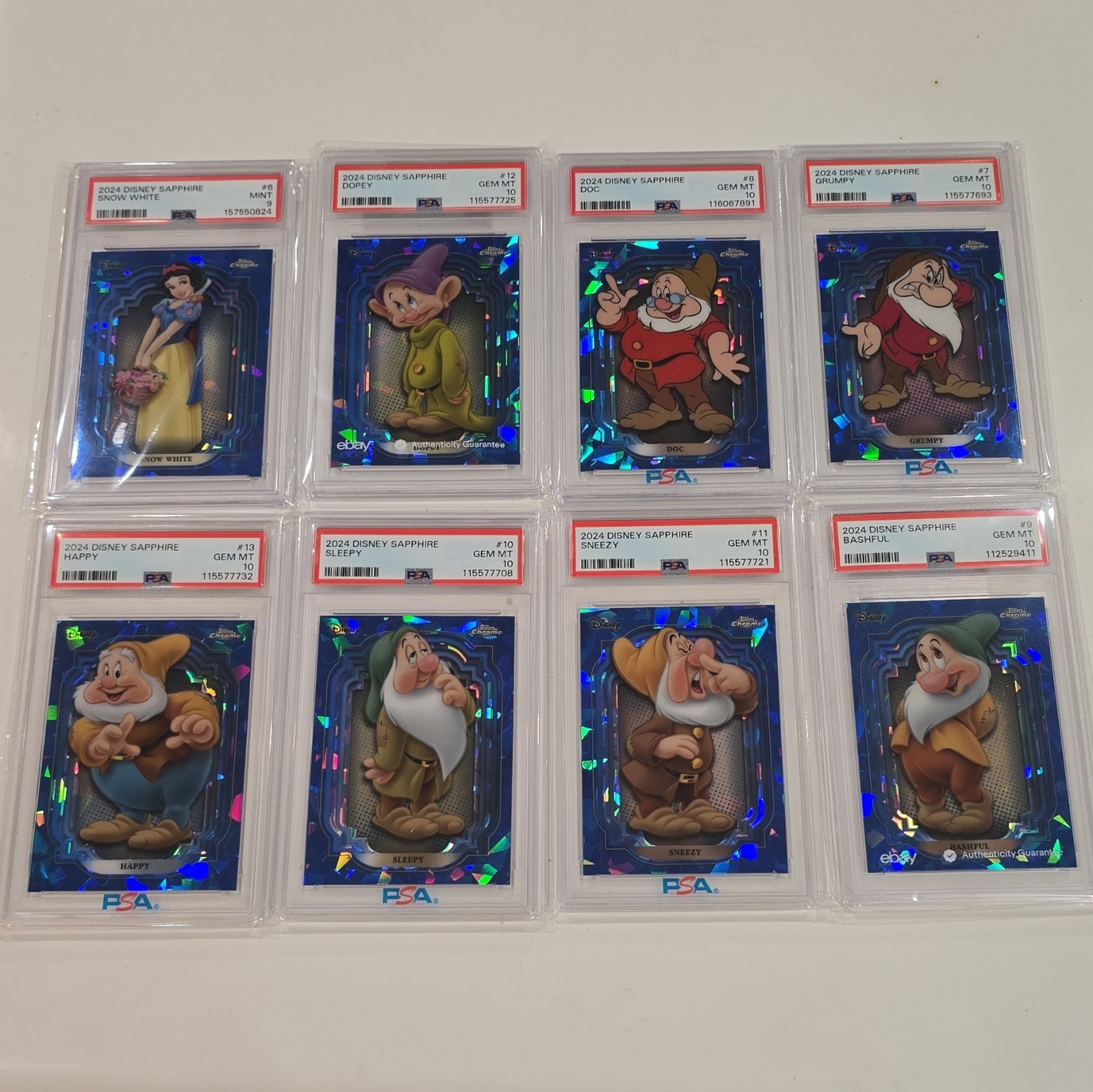 Topps 2024 Disney Sapphire PSA Graded 10-Card Lot Snow White & Dwarfs Lot