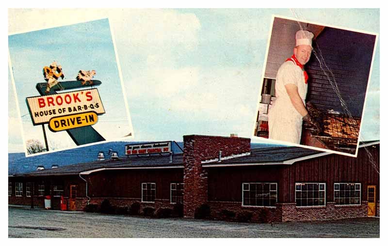 Oneonta NY postcard BROOKS HOUSE OF BAR-B-Q'S DRIVE-IN RESTAURANT s/06 AT3461