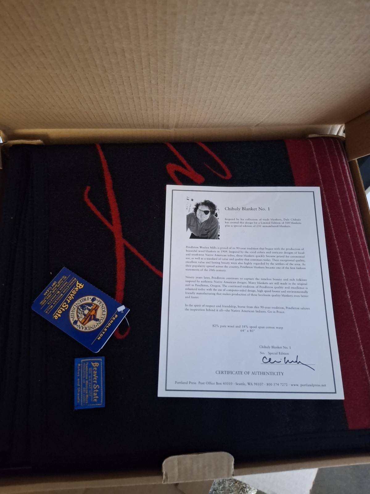 Chihuly Pendleton Beaver State Blanket #1 Signed Ltd Edition Unnapped New Rare
