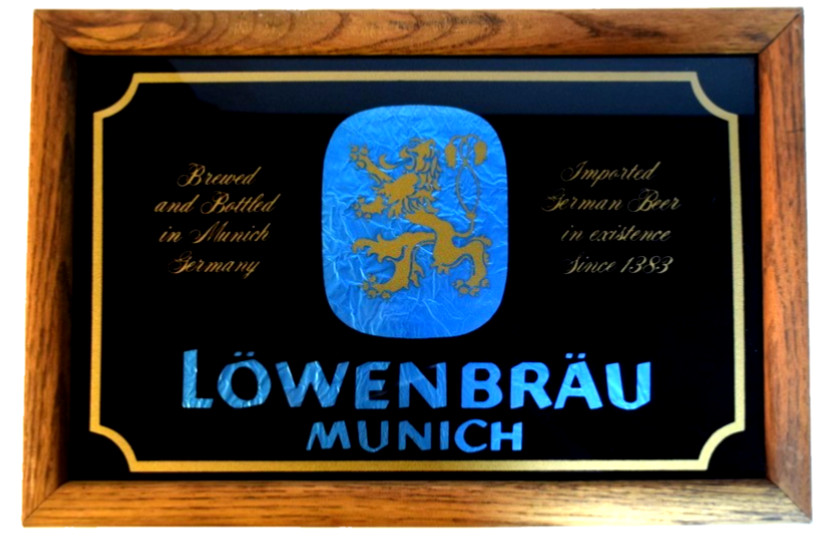 VTG Lowenbrau Munich German Beer Mirror Bar Sign Wood Frame Pub Breweriana
