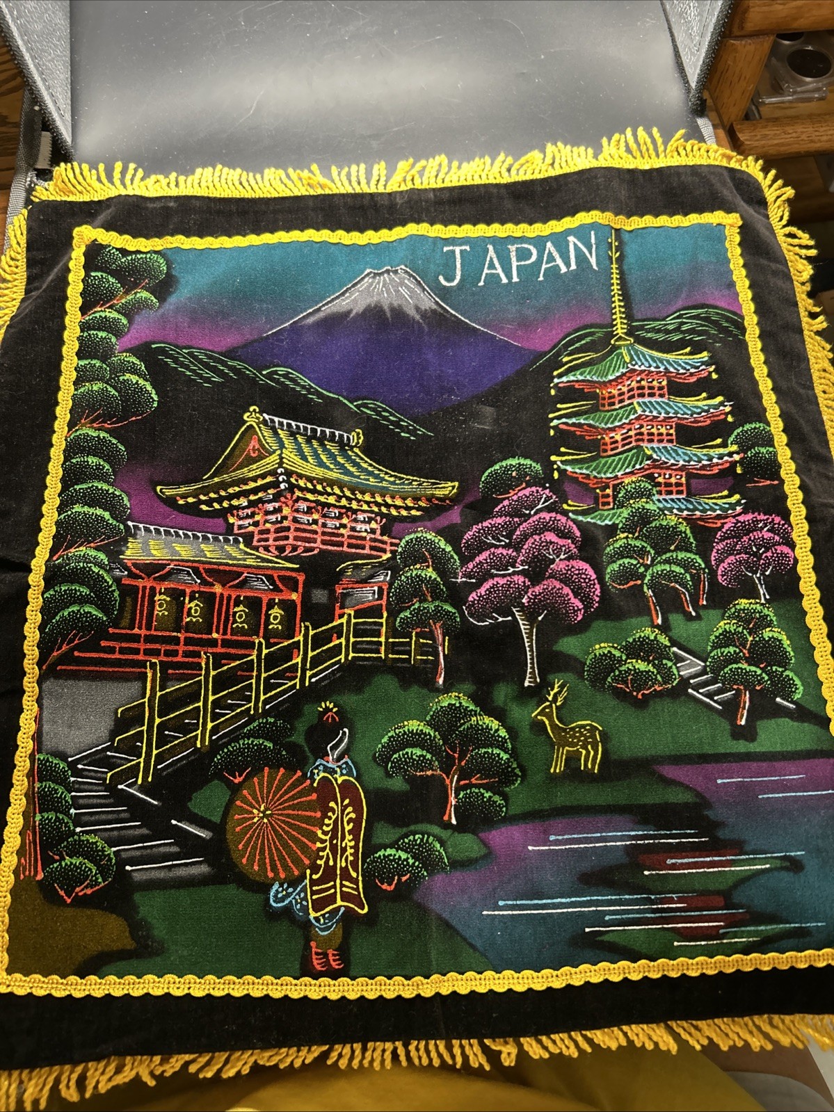 Vintage Black Velvet Pillowcase of Japan Gold Cord Trim 16\