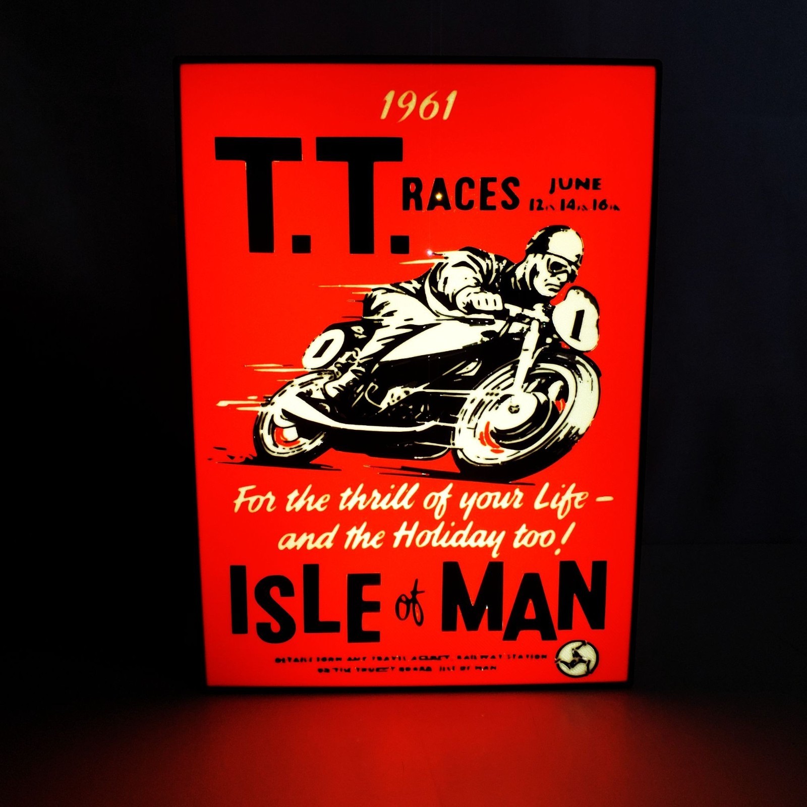 Isle of Man TT Races 1961 Light Box Sign – Retro Motorcycle Racing Decor – 7\
