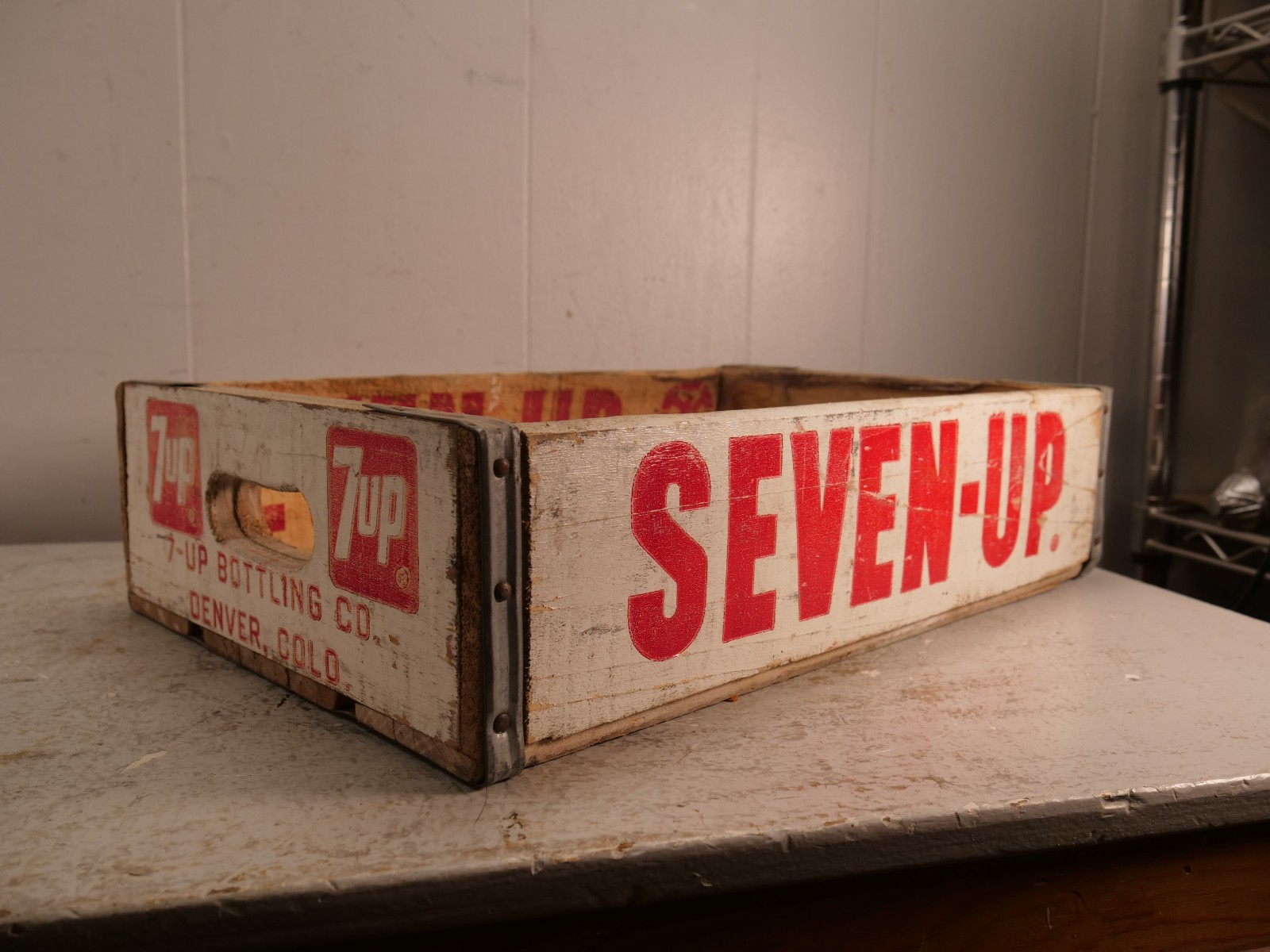 Vintage Wooden  7-Up Seven-Up Soda Crate Wood Box Denver Colorado 1972