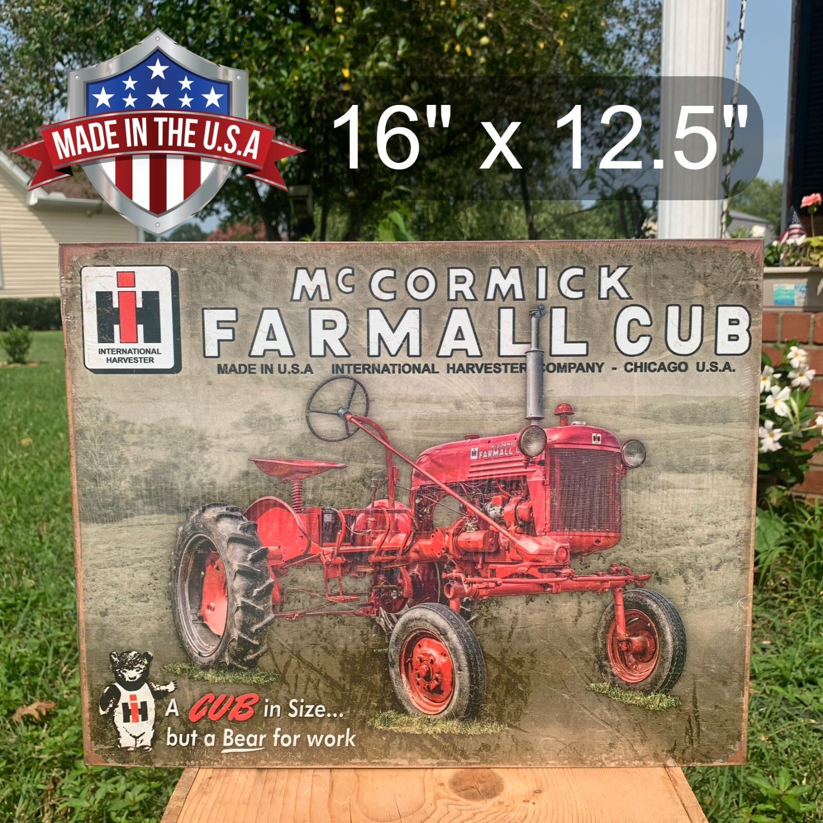 Vintage IH McCormick Farmall Cub Tractor Tin Metal Sign Wall Garage Classic 